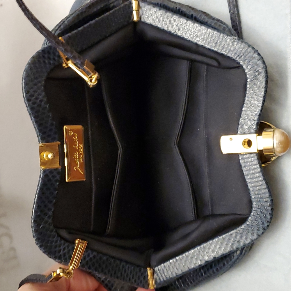 Judith Lieber Snake Skin Evening Bag Crossbody Purse Navy - Picture 7 of 12